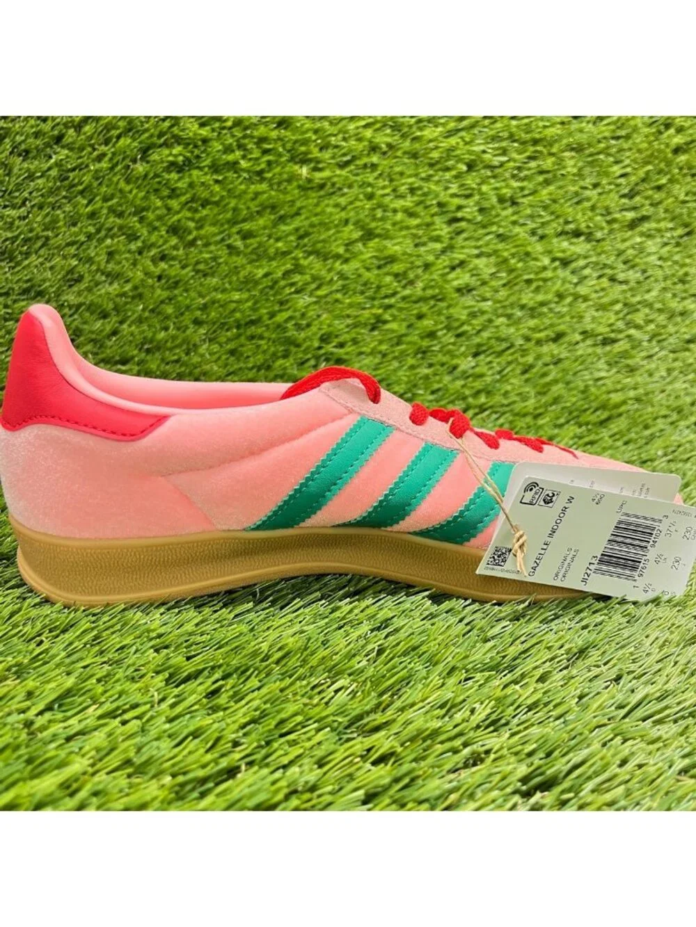 Adidas Gazelle Indoor Womens Size 6 Pink Green Athletic Lifestyle Shoes Sneakers